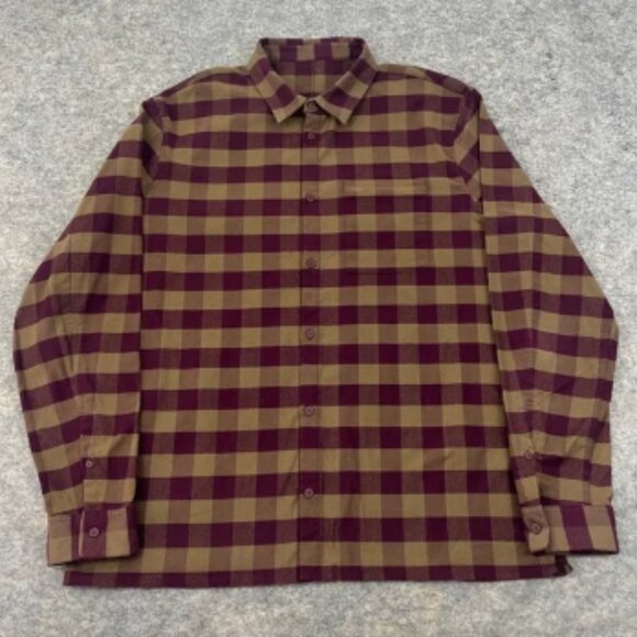 Lululemon Men's Button-Up Shirt Burgundy/Olive Plaid Long Sleeve Casual Size XXL - Picture 1 of 11